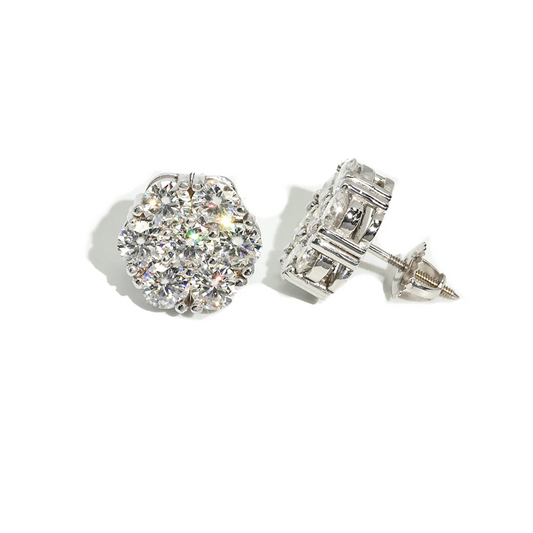 14k White Gold Cluster Diamond Earrings